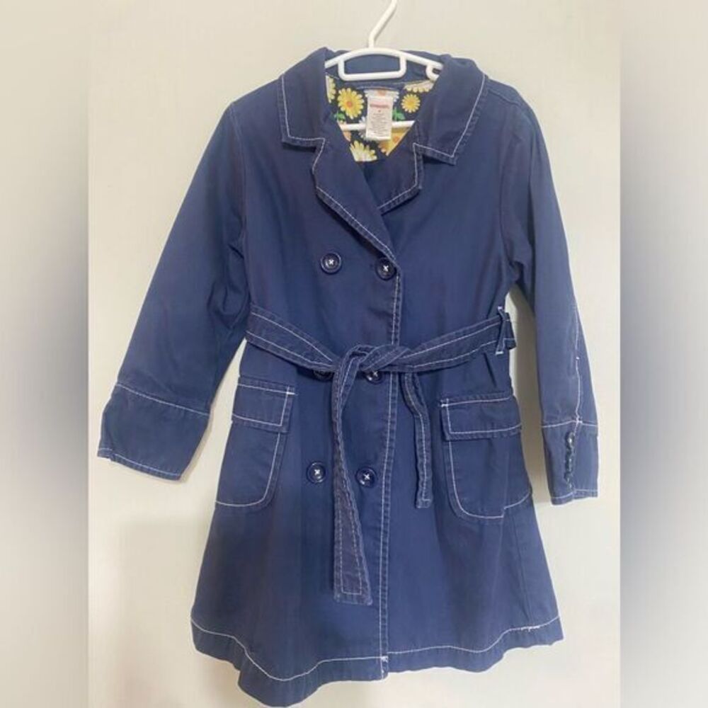 Gymboree Girls Navy Blue Pickstitch Double Breasted Trench Coat Pockets Lined 5‎